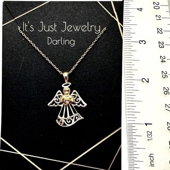 JCM Womans Necklace Gold Plated Sterling Silver Diamond Angel Pendant - Picture 3 of 3